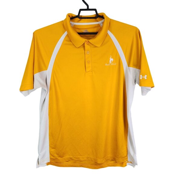 Mens Yellow White Under Armour Polo Shirt Heat Gear Short Sleeve Size XL - Picture 1 of 11